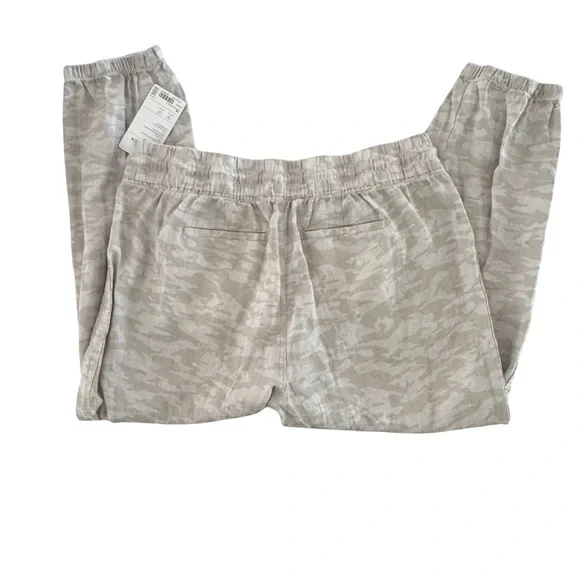Athleta Cabo Tide Linen Jogger Sz 18 Neutral Camo Beige Mid Rise Zip Pocket NWT - Picture 7 of 13